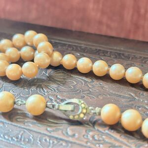 Antique Hand tied Faux Pearl Necklace with Rhinestone Clasp